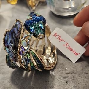 Betsey Johnson Blue, Green & Gold Fish Cuff Bracelet